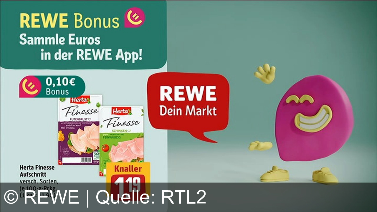 TV Werbung rewe - Frische Vielfalt bei REWE: Mini-Cherry-Tomaten für 1,59€ und Herta Finesse Aufschnitt für 1,19€. Sammle Euros in der REWE-App und erhalte Bonuspunkte. REWE, dein Markt!