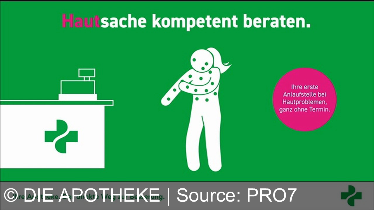 TV Werbung die apotheke - Jucken, Schwellungen, Schmerzen? Ihre Apotheke ist die erste Anlaufstelle für Hautprobleme – kompetente Beratung ohne Termin. Der direkte Weg zur Besserung! Leiden Sie unter Jucken, Schwellungen oder Schmerzen? Hautprobleme können jeden betreffen. Lassen Sie sich in der Apotheke kompetent beraten. Ganz ohne Termin.